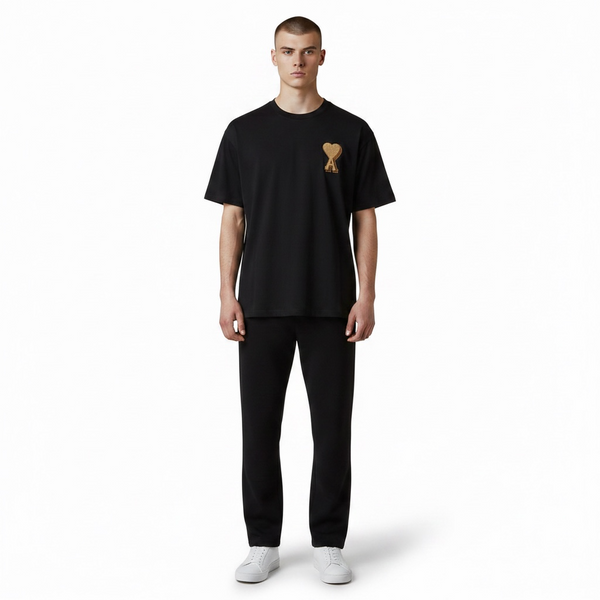 Чоловіча футболка AMI Paris Ami De Coeur Patch Big A Heart T-Shirt чорна (AP12004.2L) AP12004.2L фото