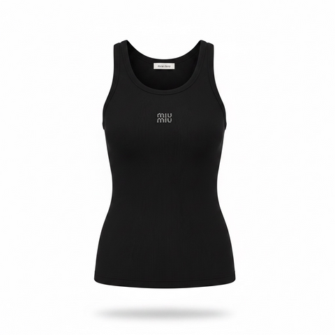 Жіноча майка Miu Miu Anagram у рубчик, чорна розмір S (MM24003.5S) MM24003.5S фото