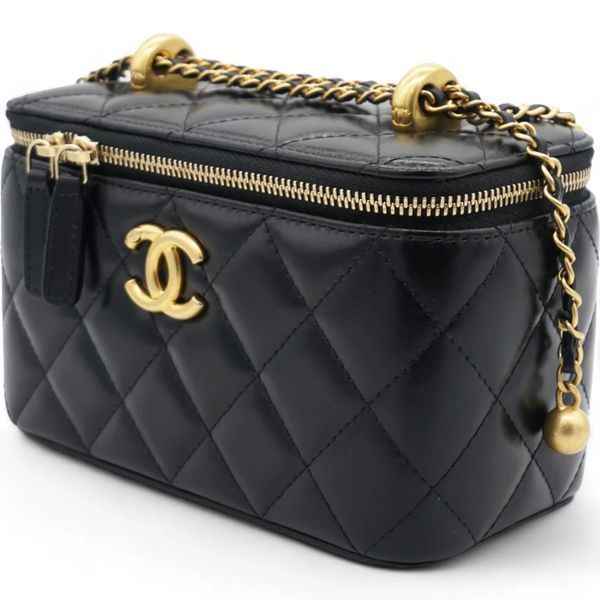 Сумка Chanel Lambskin Quilted Small Pearl Crush Vanity Case з ланцюжком, чорна b101104 фото