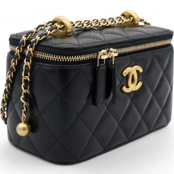 Сумка Chanel Lambskin Quilted Small Pearl Crush Vanity Case з ланцюжком, чорна b101104 фото