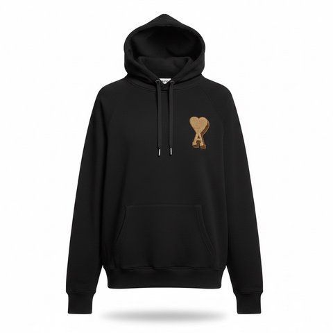 Чоловіче худі AMI Paris Black Ami De Coeur Hoodie чорне (AP05001.1M) AP05001.1M фото