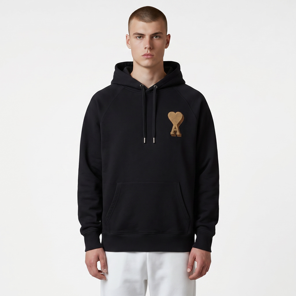 Чоловіче худі AMI Paris Black Ami De Coeur Hoodie чорне (AP05001.1M) AP05001.1M фото