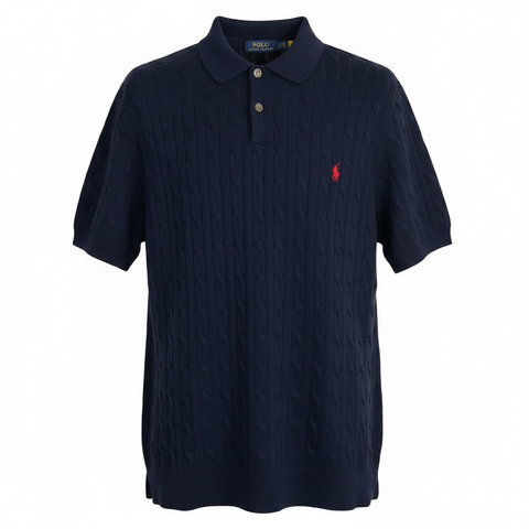 Чоловіча футболка-поло Ralph Lauren Cable Knit Short-Sleeve Polo Shirt темно-синя (RL13001.2L) RL13001.2L фото
