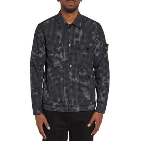 Куртка-сорочка Stone Island модель 112E3 Ripstop Grid Camo, Black, L (SI11002.1L) SI11002.1L фото