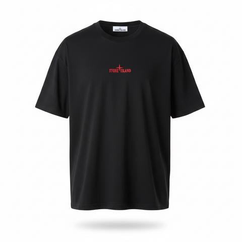 Чоловіча футболка Stone Island Zwart T-Shirt чорна з червоним логотипом (SI12008.1M) SI12008.1M фото