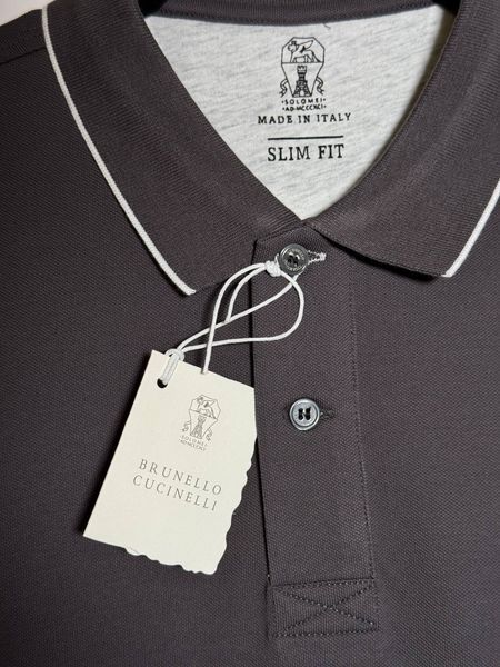Чоловіча футболка-поло Brunello Cucinelli Logo-Print Cotton Polo Shirt сіра (BC13002.2L) BC13002.2L фото