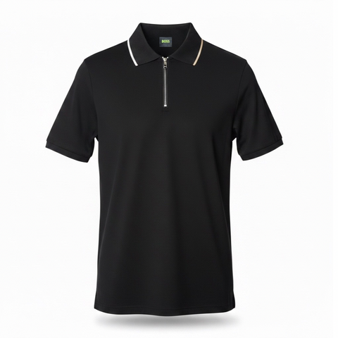 Чоловіча футболка поло BOSS Quarter-Zip Tipped Polo чорна розмір М (HB13002.1M) HB13002.1M фото