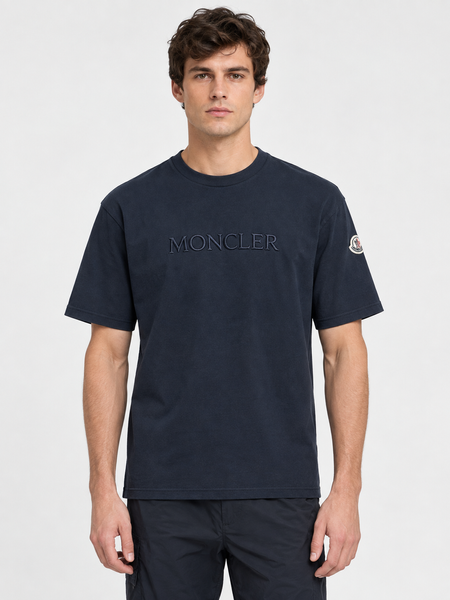 Чоловіча футболка MONCLER Embroidered Tonal Logo Cotton T-Shirt темно-синя розмір M (MC120018M) MC120018M фото