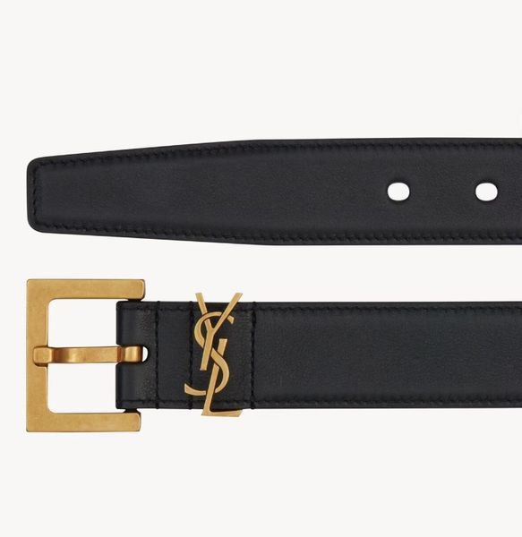 Ремінь YSL Cassandre Belt with Square Buckle, Black / Bronze (Size 95) ysl05021 фото